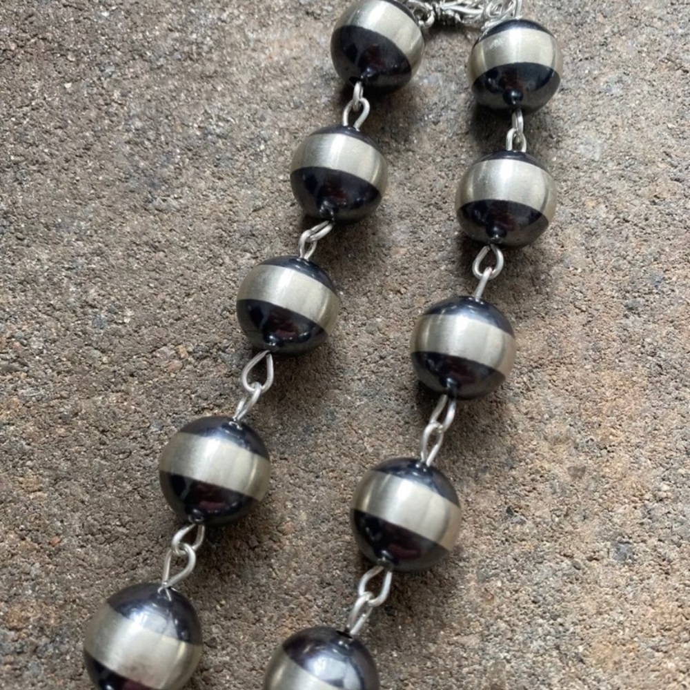 Sterling Silver 16mm Rosary Bead Necklace - image 3